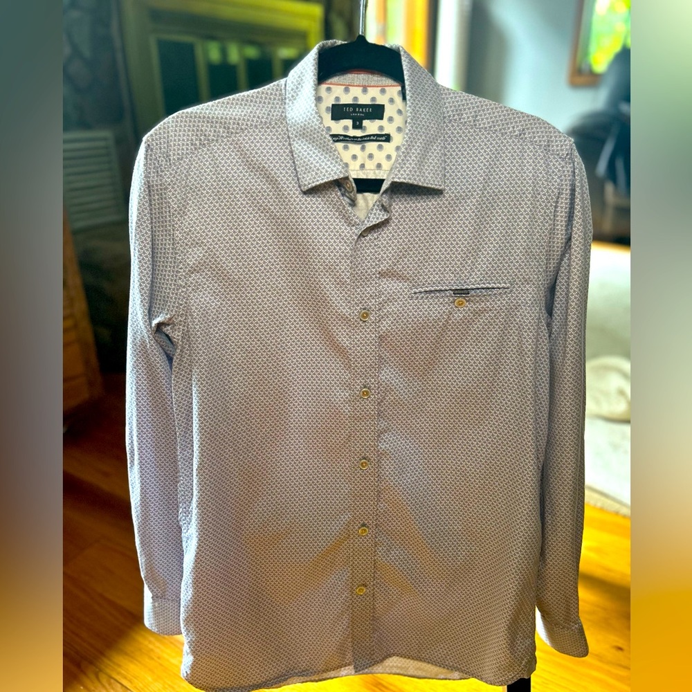 Ted Baker light blue printed button down, size 3